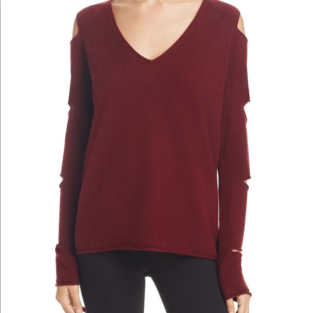 Aqua Cashmere Bloomingdale Maroon Cold Shoulder Cut Out Sweater Size S.